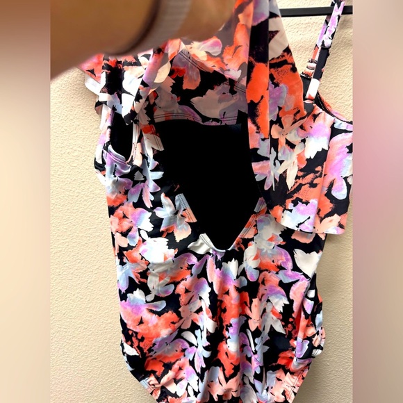 Time and Tru Floral One Piece Swimsuit - Black, Pink, Orange size XL - Picture 3 of 6